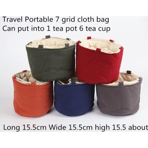 Tea Set Portable Fabric Storage Bag Travel Drawstring 1 Tea Pot 6 Tea cup 7 grid Bag Handmade Cotton Linen Cloth Bag 1pcs