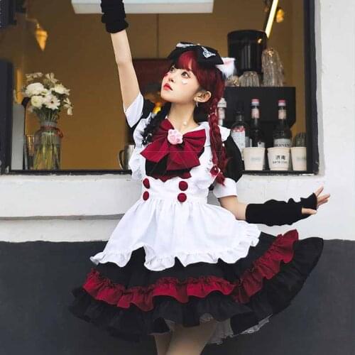 Black and Red Maid Costume Gothic Style Dark School Style Cosplay Lolita Little Devil Witch Dress Halloween Dresses for Women