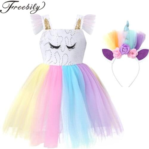 Kids Girls Princess Costume Sleeveless Sequins Mesh Tutu Dress Cat Ears Hair Hoop Set Children Halloween Cosplay Party Dress Up