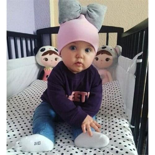 Retail Autumn winter hat kids Knitted Beanie bow Crochet Hats warm Cap Beanie Beret Skull Caps