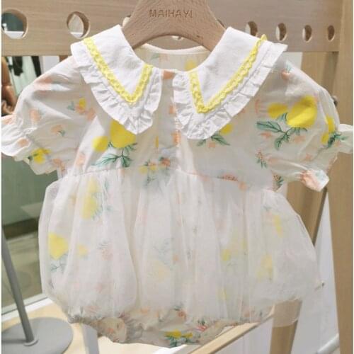 Spring and Summer 2021 New Baby Child Romper Strawberry Pattern Korean Gauze Short Climbing Suit Dress