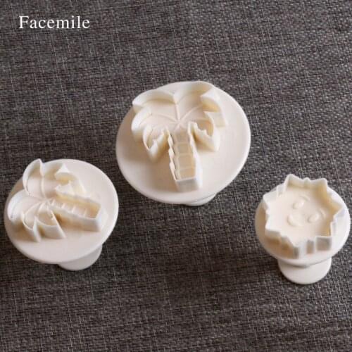 Facemile 3pcs/set Palm Tree Stamp Plunger cake Cookie Cutter Fondant Decorating Tools 04033 Gift