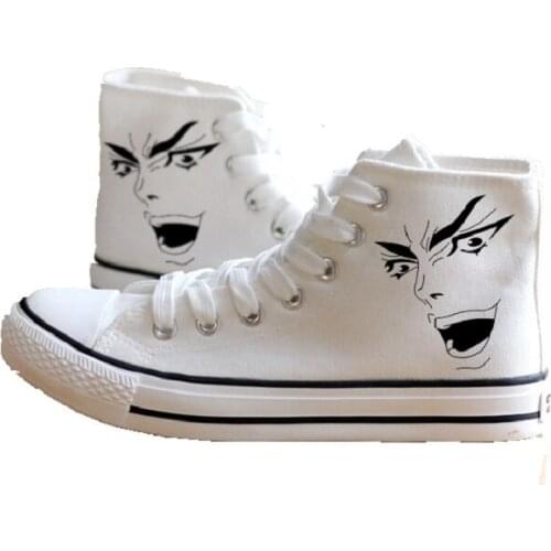 Unisex Anime JO Bizarre Adventure White Casual Canvas Shoes plimsolls hand-painted Kujo Jotaro Flat duck shoes Sneakers
