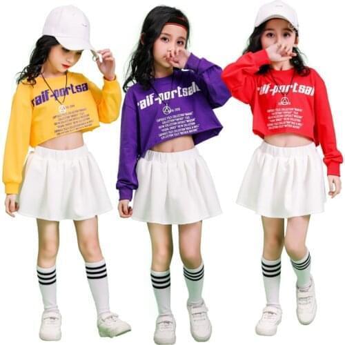 2 Pcs set Girls Summer Clothing set Jazz Hiphop Street Dance Clothes Cropped Sweatshirt Pleated Skirt Cheerleading Uniform