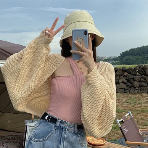 Korean Style Women Clothes Cardigan Sweater Short Solid Lantern Sleeve Korean Fashion Autumn Winter Knitted Tops Cropped Sweater