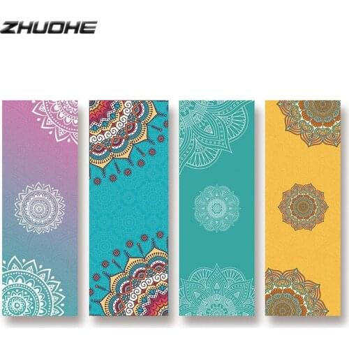 ZHUOHE Bikram Yoga Mat Towel Non-Slip Printed Yoga Blanket Mandala Quicky-Drying Microfiber Travel Yoga Pilates Fitness Beach