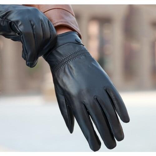 Leather Gloves Touchscreen Inner Velet Windproof Waterproof WarmThermal Glove Mittens Autumn Winter Gloves Women Men 23.5*10cm
