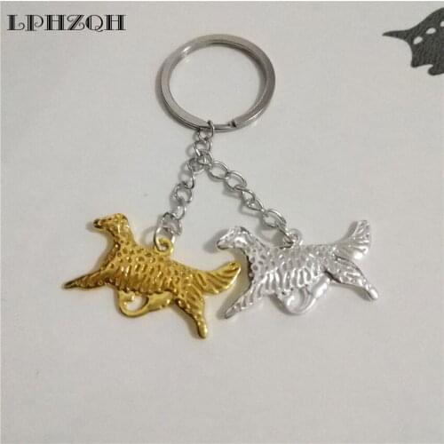 LPHZQH Fashion Trendy Jewelery Puppy Cute Dog Car Key Chain English Setter Women Bag Charm Pendant Accessories Keyring Steampunk