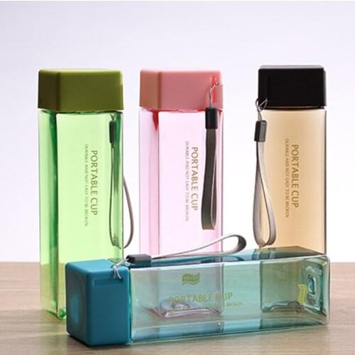 Cute New Square Tea Milk Fruit Water Cup 500ml for Water Bottles drink with Rope Transparent Sport Korean style Heat resistant