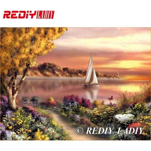 30x40cm 3D Accurate printed crystal beads embroidery kit Boat in sea beadwork crafts needlework beads cross stitch APT612