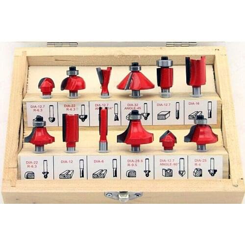 12PCS A SET 1/4"(6.35mm) Shank Tungsten Carbide Router Bit Set Wood Woodworking Cutter Forming Milling