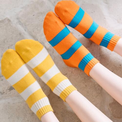 Socks Women Striped Pattern Cotton Short Ankle Socks Harajuku Fashion Novelty Funny Yellow Casual Novelty Streetwear Woman Sock