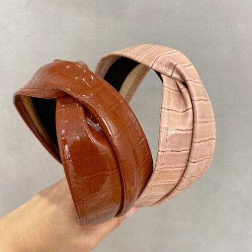 Crocodile Pattern Hairbands PU Leather Female Fashion Mori Girls Style Wide Edge Temperament All-Match Korean Hair Accessories