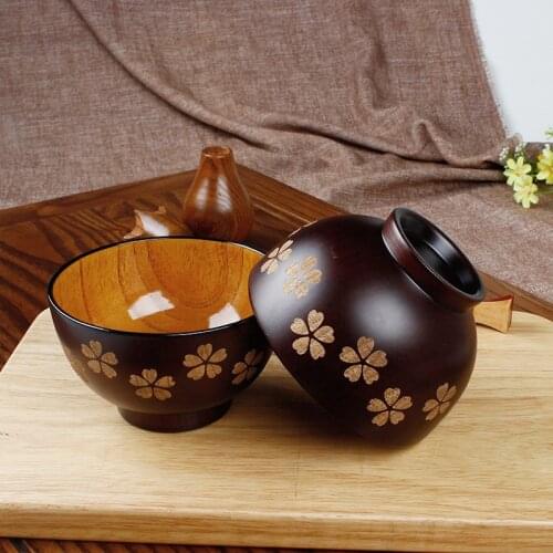 One piece Japanese Sakura Wooden Bowl Soup Salad Rice Noodle Bowls Natural Wood Kids Original Wood Bowl Tableware
