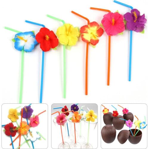 24Pcs Disposable Drinking Straws Delicate Plastic Flowers Decor Flexible Drinking Straws Beach Party Table Decor Party Decors