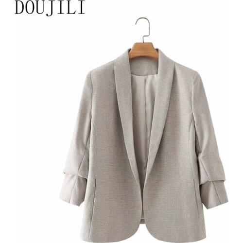 DOUJILI Elegant Suit Blazers Long Sleeve V neck No Button Long Sleeve High Quality Jacket Blazer For Women