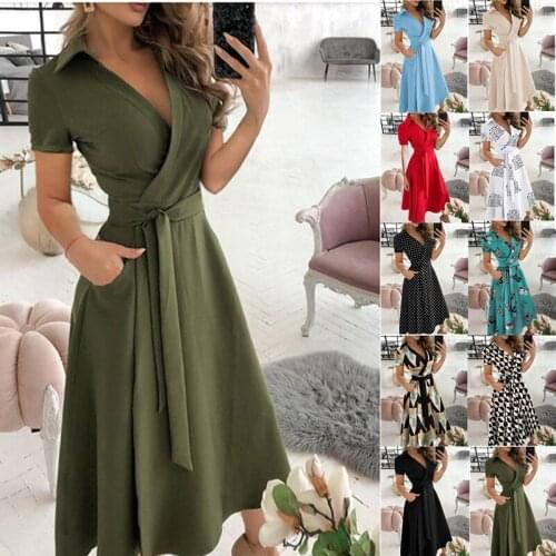 Lucyever 2021 Sexy Deep V Neck Maxi Dress Women Summer High Waist with Belt Long Dresses Female Short Sleeve Print Vestidos Lady