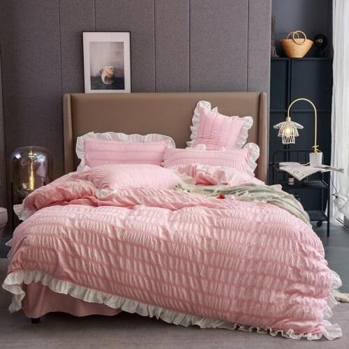 Princess series bedding-bubble Ⅱ bedding solid color four-piece warmth princess quilt pink girl