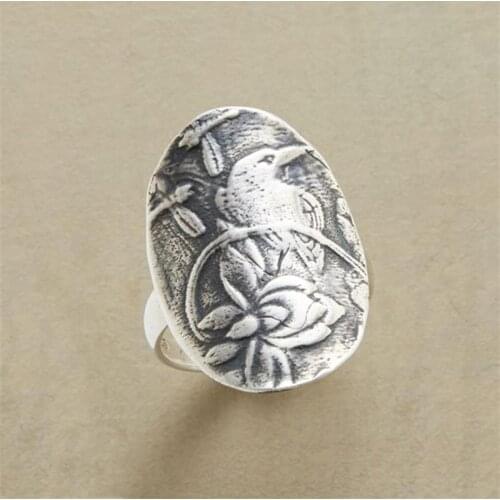 Vintage Women Men Bird Wide Declaration Meditation Ring Anniversary Gifts Bride Engagement Wedding Jewelry Finger Rings