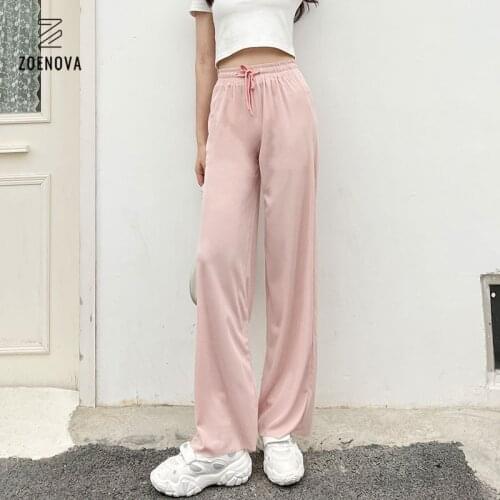 Pink Ice-Silk Pants Summer Thin WomenS Loose Soft Wide Leg Cool Full-Length Female High Waisted Vintage Multicolor Trousers