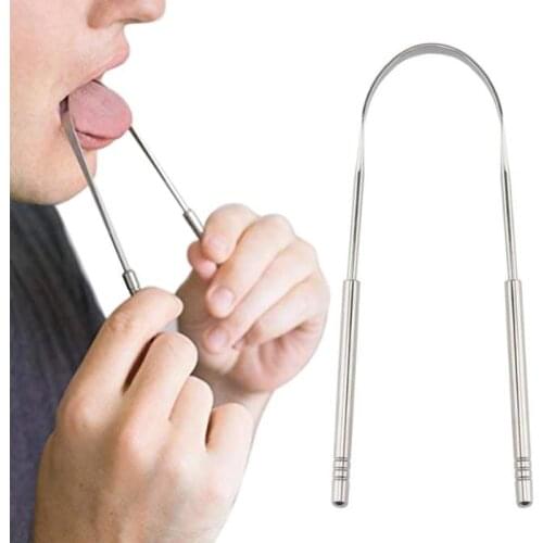 Stainless Steel Tongue Scraper Oral Tongue Cleaner Brush Fresh Breath Cleaning Coated Tongue Toothbrush Oral Hygiene Care Tools