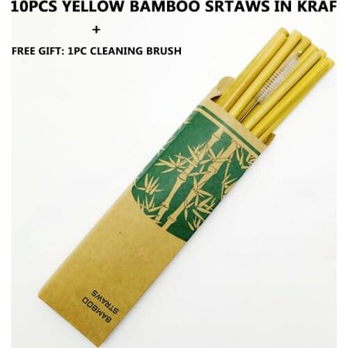10pcs/lot Natural Bamboo Drinking Straw Reusable Bar Bamboo Straws Set Travelling Straw Set with Cleaning Brush Cane Straws