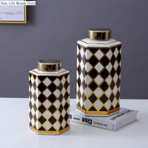 Modern Ceramic Hexagonal Vases Decoration Storage Jars Nordic Simulation Flowers Container Home Interior Decoration Accessories