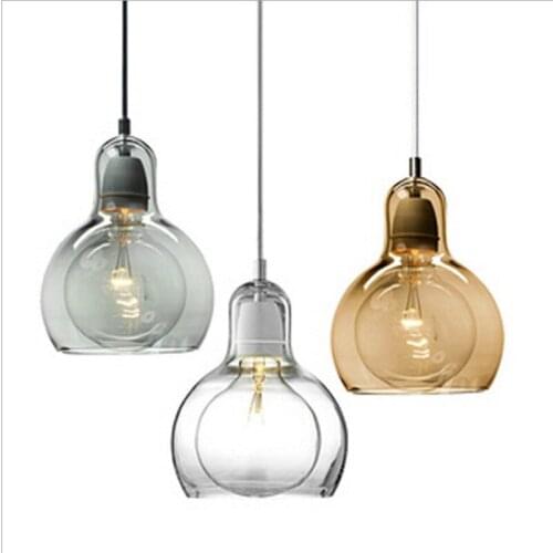 Modern Lighting One-Light Indoor Hanging lamp Hand Blown Clear Glass Shade Retro Style Loft Kitchen Dining Pendant Lighting E27