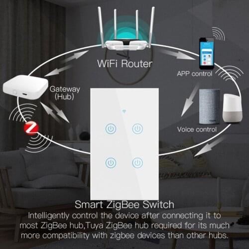 1/2/3/4 Gang Zigbee Smart Touch Switch US Home Wall Button Switch Tuya/Smart Life APP Remote Control For Alexa And Google Home