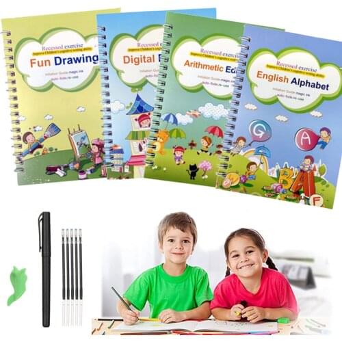 Eusable Writing Paste Calligraphy Groove Copybook For Kids Word Childrens Magic Book English Calligraphic Letter Practice Toy