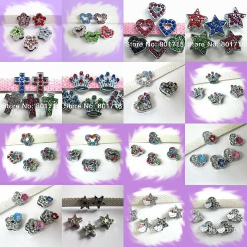 5pcs Hot sale half rhinestone heart slide Charms DIY Accessories Internal Dia 8mm fit 8mm belt wristband pet collar keychain