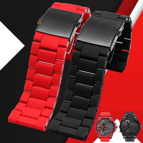 Waterproof silicone bracelet watch band 28mm DZ7396 DZ7370 DZ428 rubber and stainless steel watchband mens strap