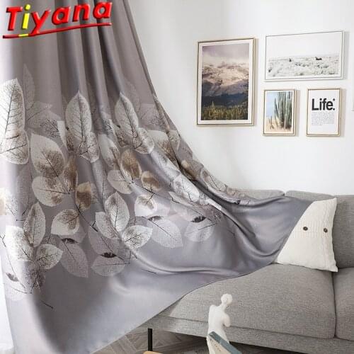 Printed Leaves Curtains for Living Room Leaf Gray Cloth Window Drapes for Bedroom Semi-blackout Plants Panels #VT