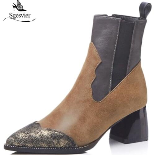 Sgesvier 2018 fashion ankle boots for women vintage Chelsea style luxury design chunky heels girls outdoor cowboy booties OX981