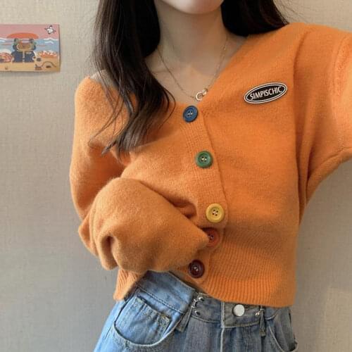 Woman Sweaters Cardigan Spring Short Color Button Long-Sleeved Sweater Sneaky Design Cardigan Top Clothing Sueters De Mujer