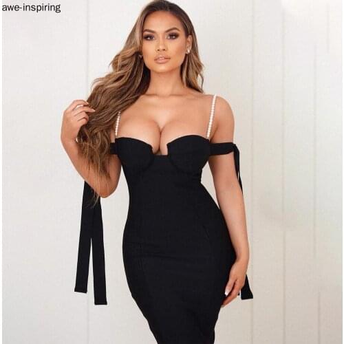 Bandage Dress Summer Womens Casual Black Bodycon 2021 Off Shoulder Ladies Sexy Club Party Pink Dress High Quality Black Outfits