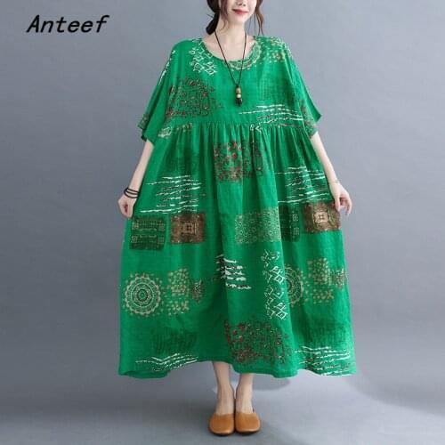 Short sleeve cotton vintage floral dresses for women casual loose long sun summer dress elegant clothes 2021 sundress