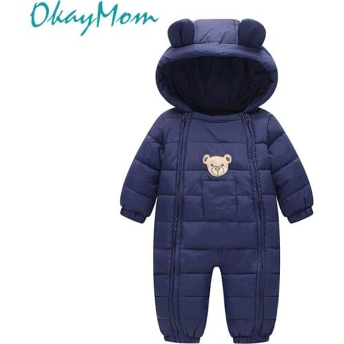 OkayMom Newborn Baby Winter Coat Clothes Baby Boys Girls Snowsuit Down Clothing Thicken Warm Hooded Infant Snow Wear Overalls