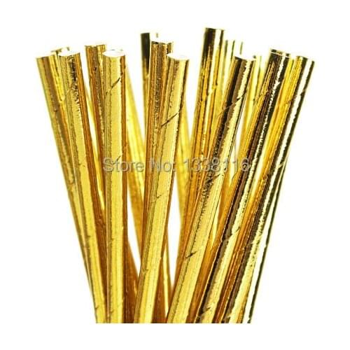 100pcs Eco-friendly Foil Gold Solid Paper Straws For Wedding Party Kids Birthday Party Decoration Supplies