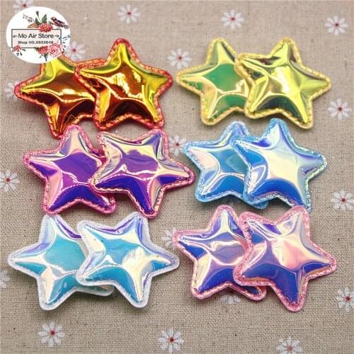 4.5CM 12pcs star patches Shiny PU Star Shape Padded Felt appliques for decoration DIY hair accessories