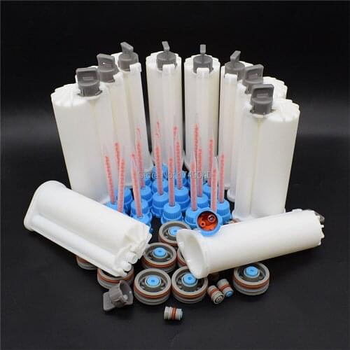 20pcs Adhesive Applicator Static Mixer Mixing Nozzle 10pcs 10:1 50ml Dispenser Empty Dual Cartridge for 50ml 10:1 AB Glue Guns