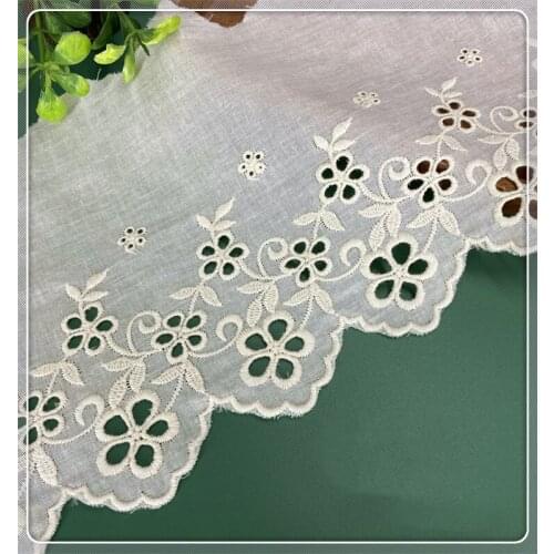 4 Yards Beige Eyelets Embroidery Cotton Lace Trim scallop border for DIY Handmade Sewing Doll Craft Costume Design 14 cm Wide