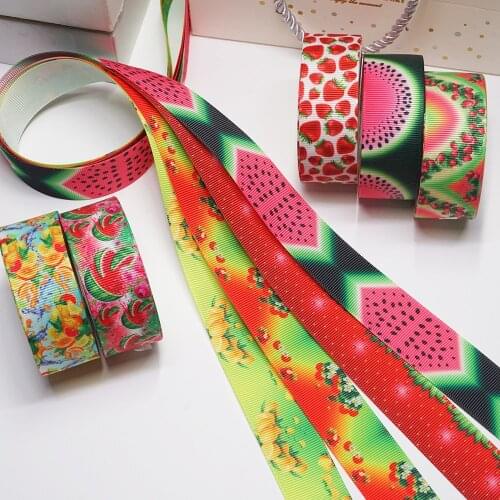 DIY Cartoon Fruit Flower Printed Grosgrain Ribbon For Craft Supplies Sewing Accessories 5 Yards. 53972