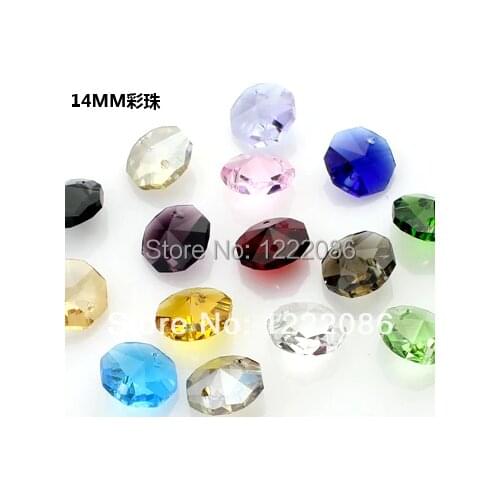 Free shipping,14mm aaa-grade crystal octagon mixed 1000pcs beads craft gift suncatcher mxd colour(2 holes