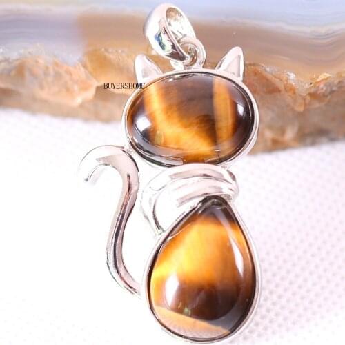 Free Shipping Cute Cat Shape Fit Necklace For Girls Women Jewelry Gift Natural Stone Beads Gold Tigers Eye Pendant 1Pcs K481
