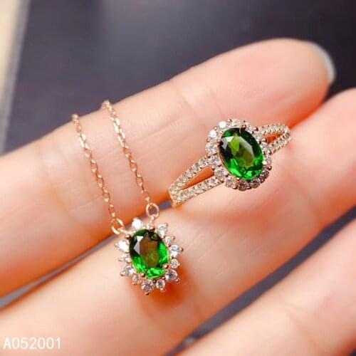 KJJEAXCMY fine jewelry natural Diopside 925 sterling silver women pendant necklace chain ring set support test beautiful