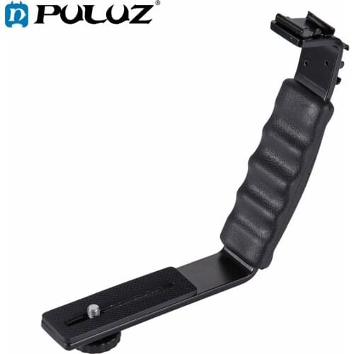 PULUZ Photography Video Flash Camera Grip L-Shape Bracket Holder With 2 Side Hot Shoe Mounts for Video Light Flash DSLR Holder