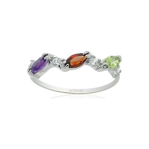 Elegant 925 Silver Crystal Ring for Office Woman 2.5mm*5mm Natural Amethyst Garnet Peridot Sterling Silver Germstone Jewelry