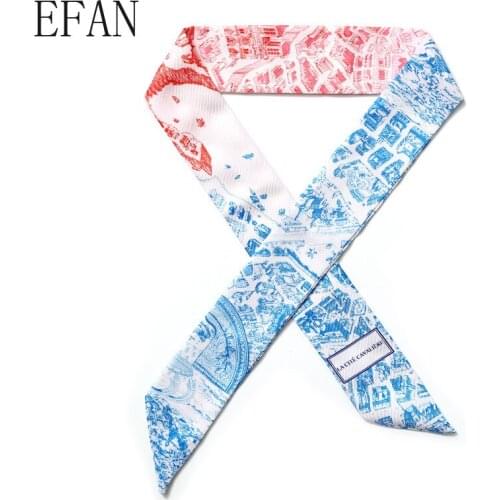 City of Horses Print Woman Silk Scarf 100cm*5cm Long Small Scarf Fashion Neckerchief Skinny Scarves for Ladies Bag Ribbon Womens