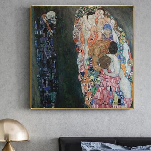 Gustav Klimt Death and Life Reproduction Oil Painting on Canvas Scandinavian Art Posters and Prints Wall Picture for Living Room